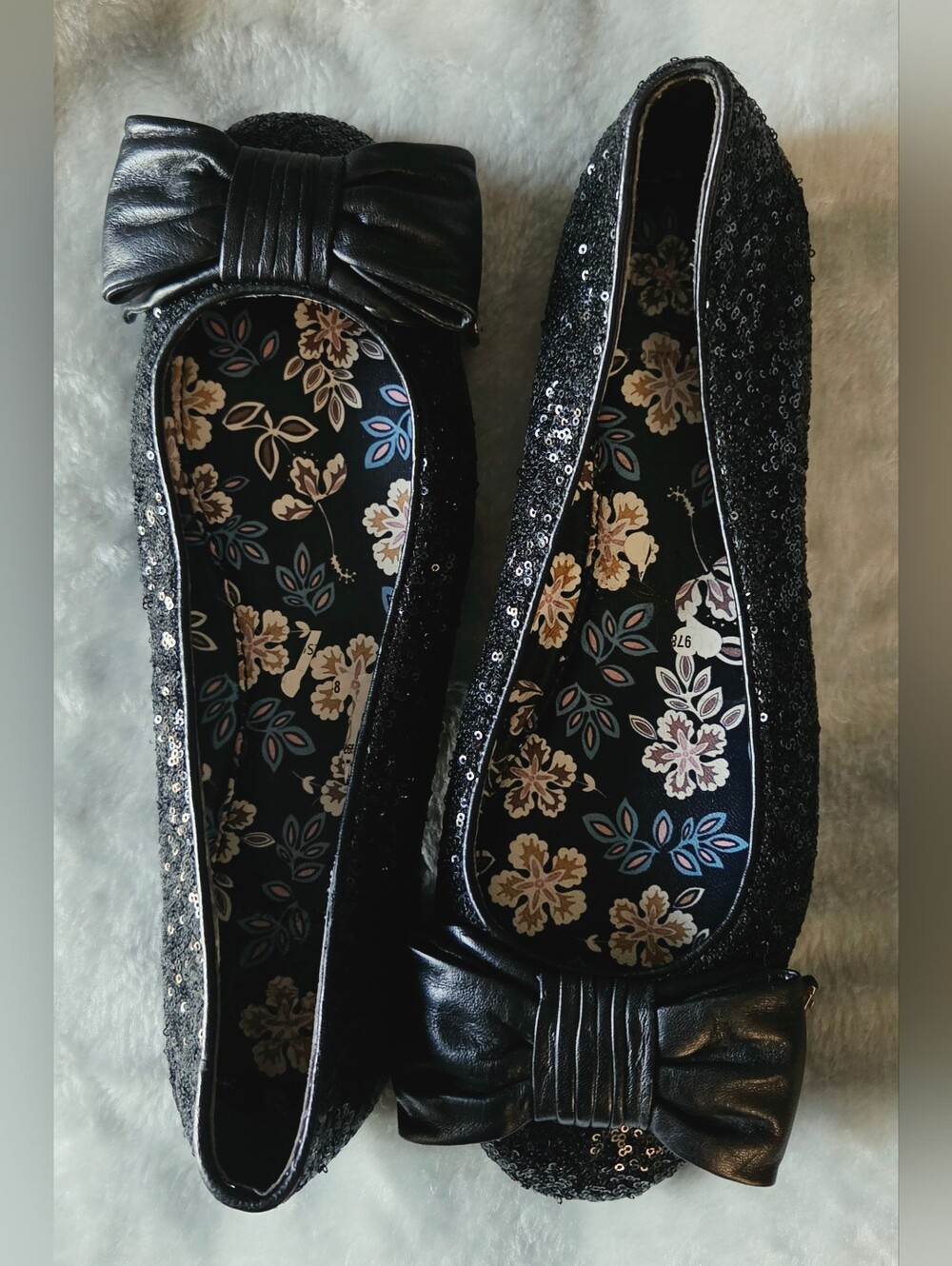 Tory Burch Black Sequin Ballet Flats with Bow - Picture 6 of 7